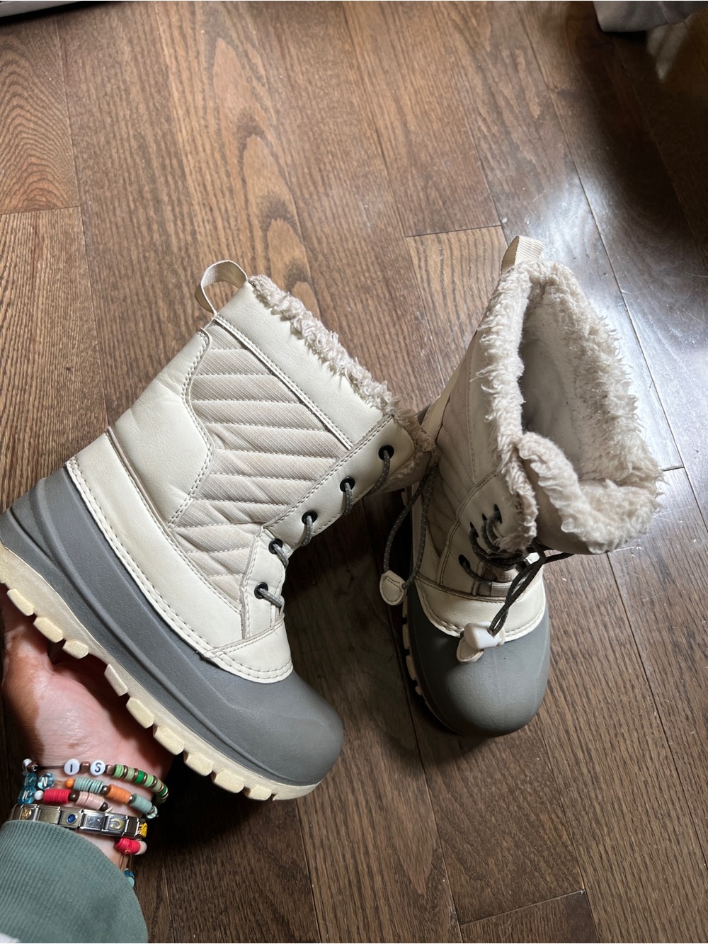 Target Kids Cream and Gray Insulated Snow Boots with Faux Fur Collar
